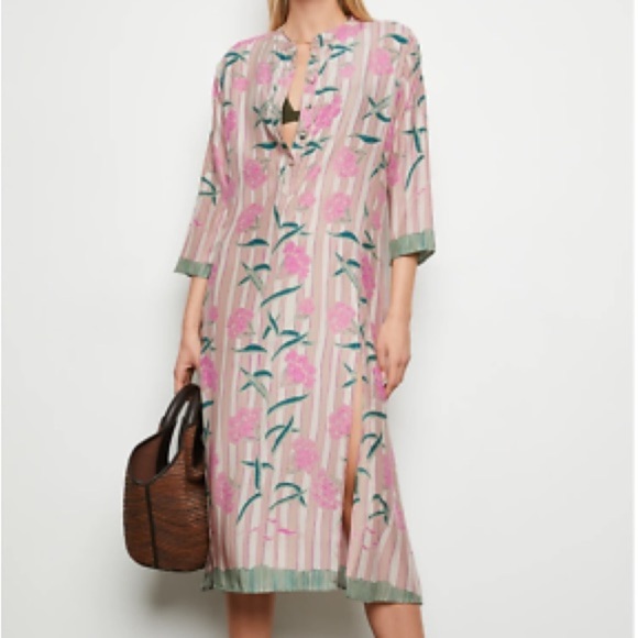 Natalie Martin Isobel Dress Chamomile Rose 100% Silk Pink Green - Picture 9 of 9